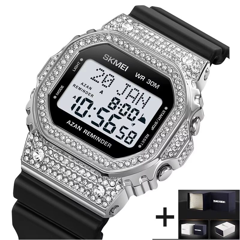 Muslim Azan Pilgrimage Sport'S Watch Luxury Rhinestone Dial Qibla Hijri Wristwatch Fashion Men'S Outdoor Compass Time