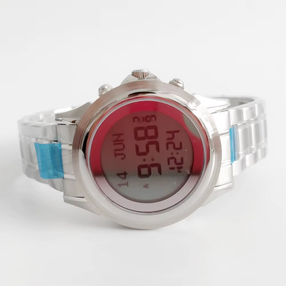 Muslim Lover Watch for Man and Woman with Qiblah Compass and World Prayer Reminder Japan Engine Stainless Steel