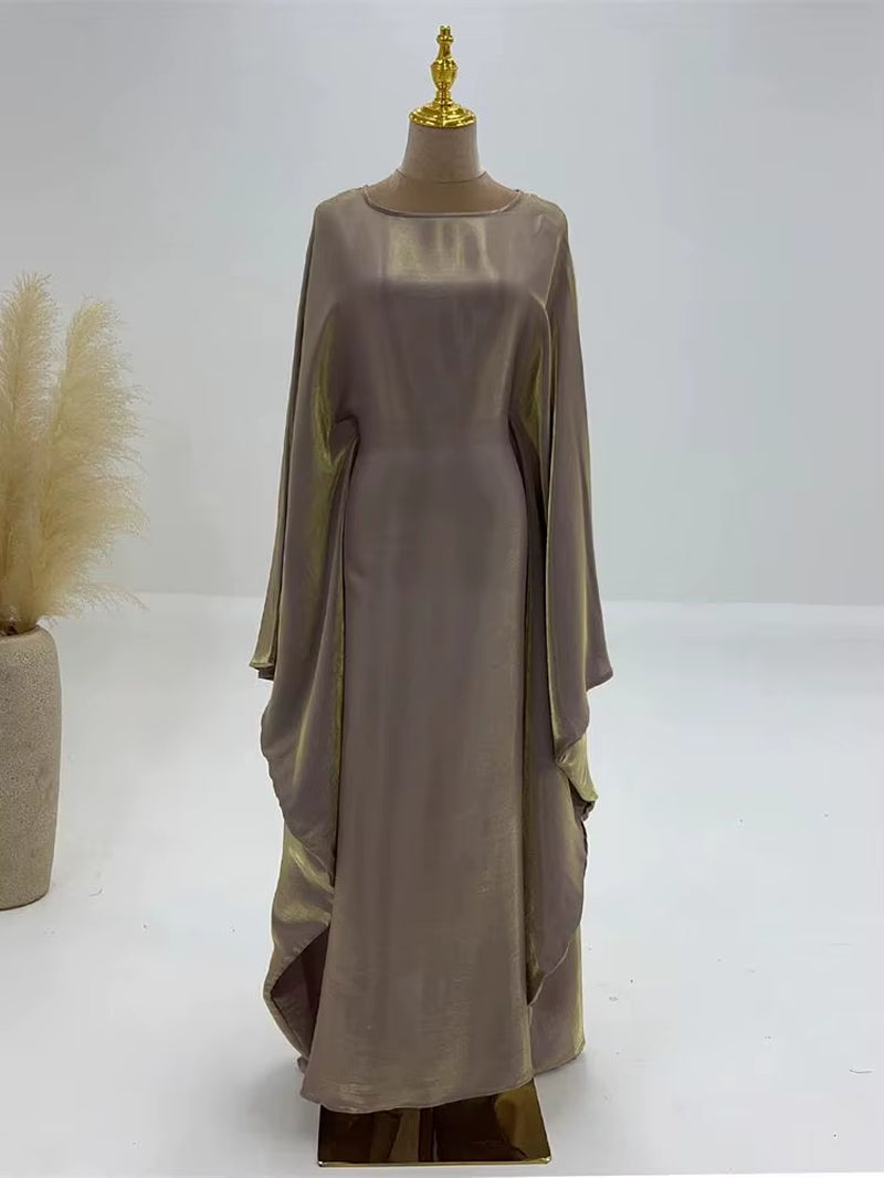 Ramadan Summer Batwing Sleeve Satin Butterfly Abaya Islam Muslim Maxi Dress Kebaya Women Kaftan Robe Musulmane Femme Vestidos