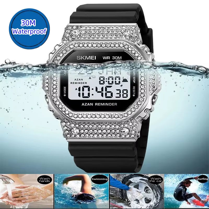 Muslim Azan Pilgrimage Sport'S Watch Luxury Rhinestone Dial Qibla Hijri Wristwatch Fashion Men'S Outdoor Compass Time