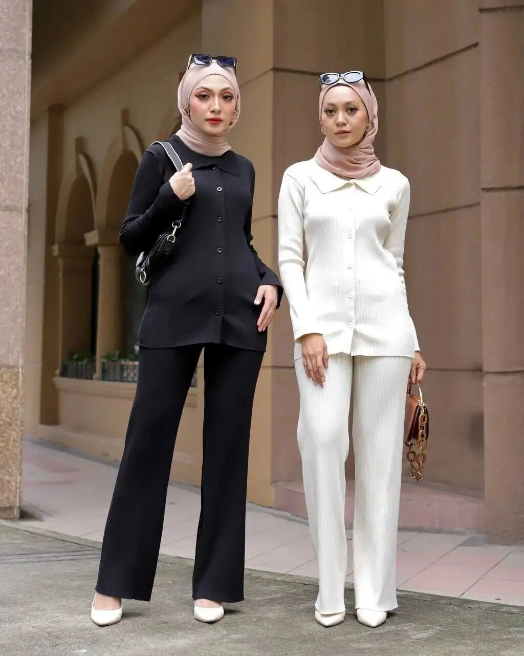 Muslim Islamic Knitted Sweater Tops and Trousers Women Winter Clothing Turkey Modest Abaya Kaftan Two Pieces Outfits