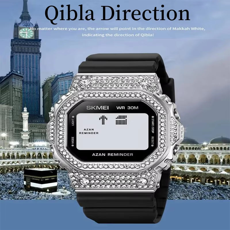 Muslim Azan Pilgrimage Sport'S Watch Luxury Rhinestone Dial Qibla Hijri Wristwatch Fashion Men'S Outdoor Compass Time