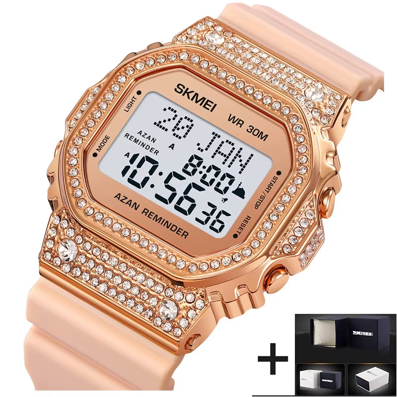 Muslim Azan Pilgrimage Sport'S Watch Luxury Rhinestone Dial Qibla Hijri Wristwatch Fashion Men'S Outdoor Compass Time