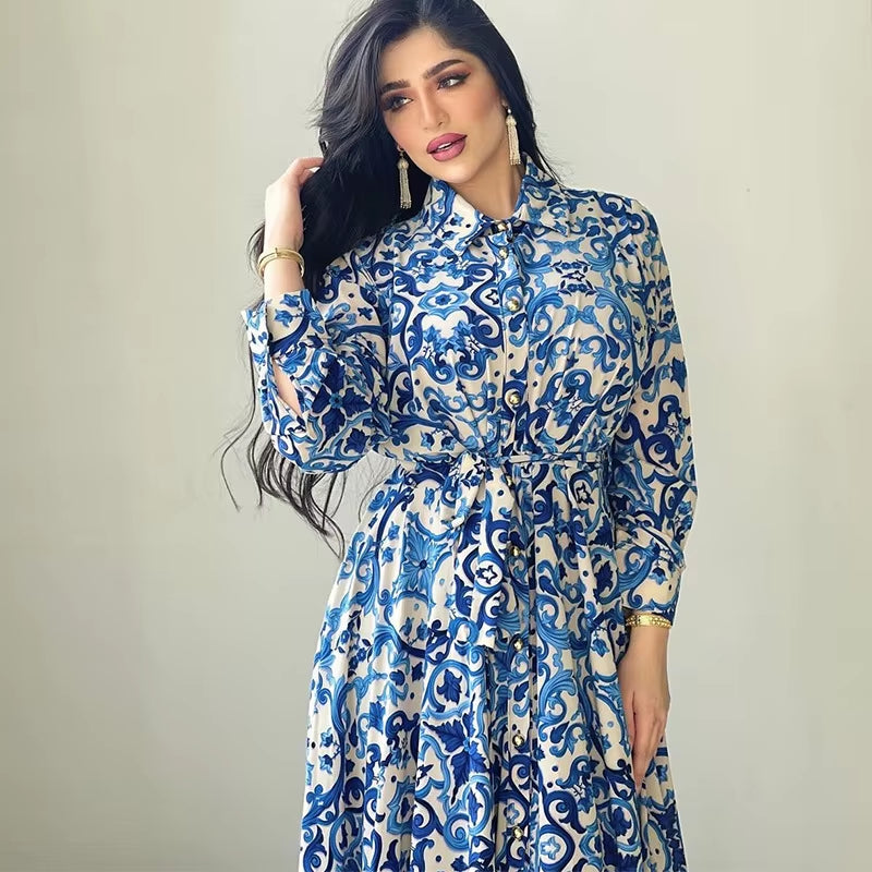 Saudi Long Dresses for Women Floral Abaya Muslim Arabic Wear Long Shirt Summer Elegance Robe Girl'S Clothing