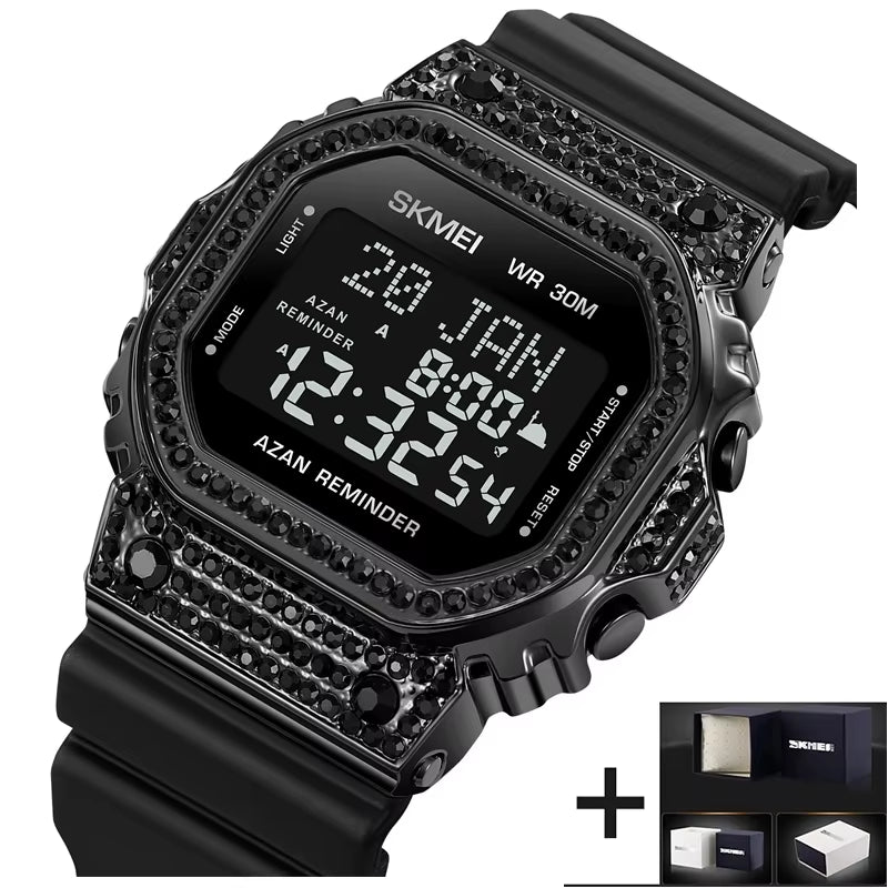 Muslim Azan Pilgrimage Sport'S Watch Luxury Rhinestone Dial Qibla Hijri Wristwatch Fashion Men'S Outdoor Compass Time