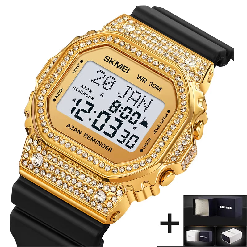 Muslim Azan Pilgrimage Sport'S Watch Luxury Rhinestone Dial Qibla Hijri Wristwatch Fashion Men'S Outdoor Compass Time
