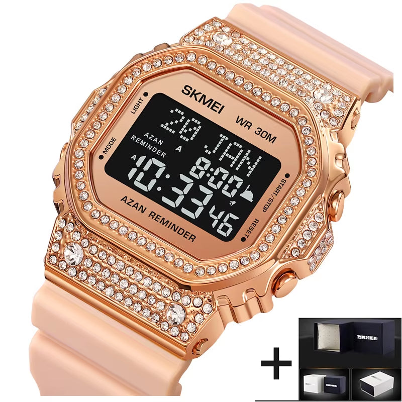 Muslim Azan Pilgrimage Sport'S Watch Luxury Rhinestone Dial Qibla Hijri Wristwatch Fashion Men'S Outdoor Compass Time