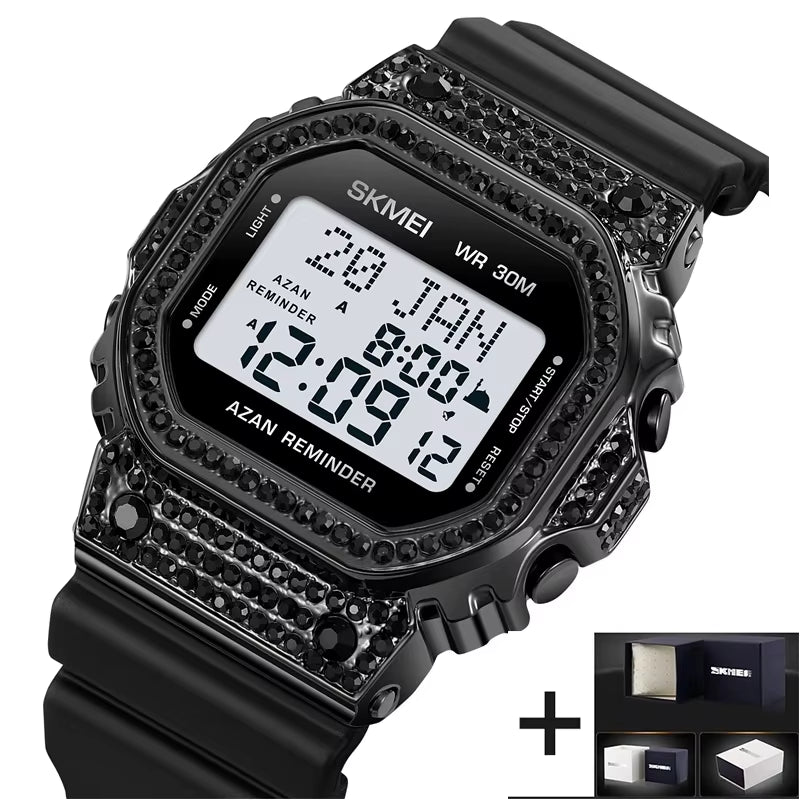 Muslim Azan Pilgrimage Sport'S Watch Luxury Rhinestone Dial Qibla Hijri Wristwatch Fashion Men'S Outdoor Compass Time