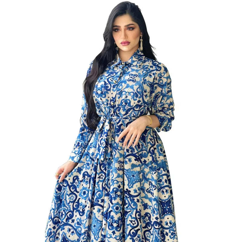 Saudi Long Dresses for Women Floral Abaya Muslim Arabic Wear Long Shirt Summer Elegance Robe Girl'S Clothing