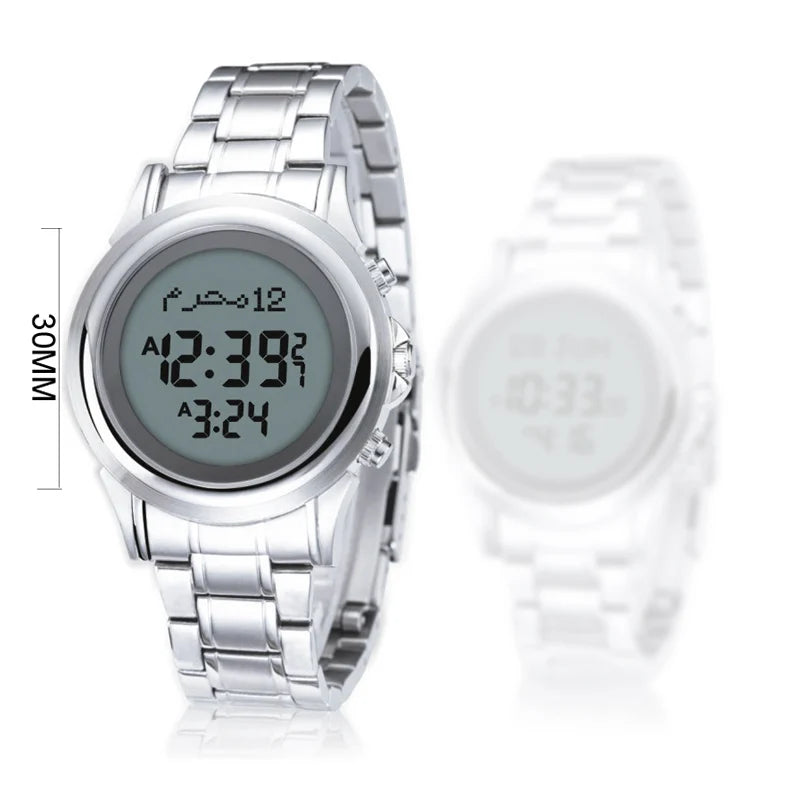 Muslim Lover Watch for Man and Woman with Qiblah Compass and World Prayer Reminder Japan Engine Stainless Steel