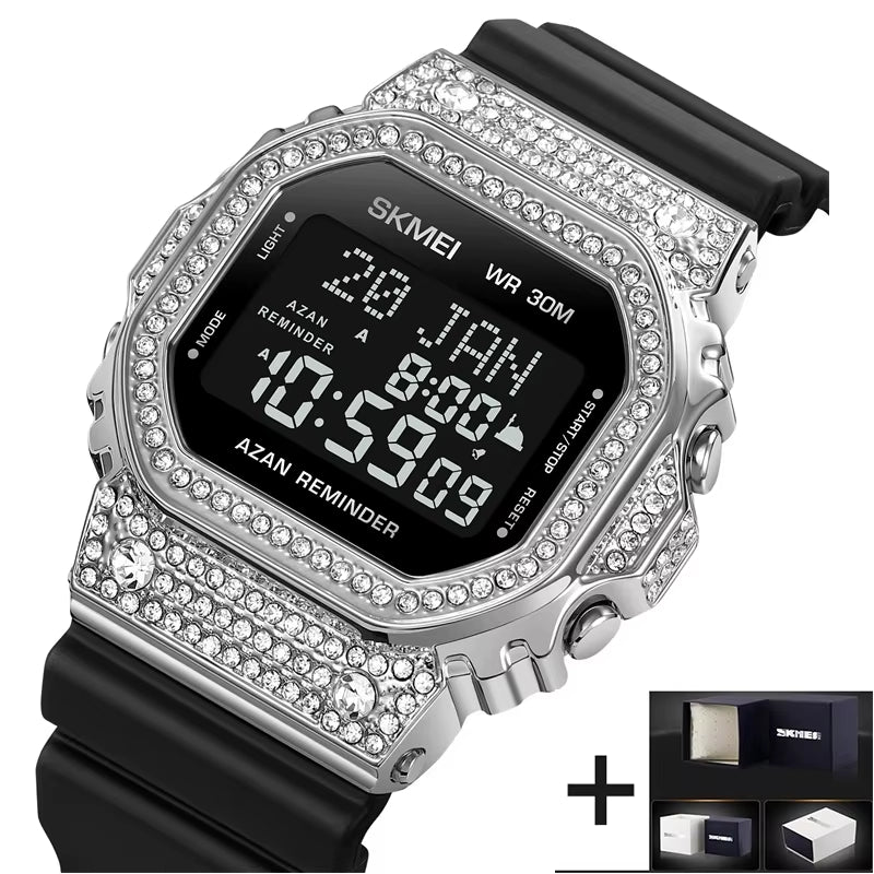 Muslim Azan Pilgrimage Sport'S Watch Luxury Rhinestone Dial Qibla Hijri Wristwatch Fashion Men'S Outdoor Compass Time