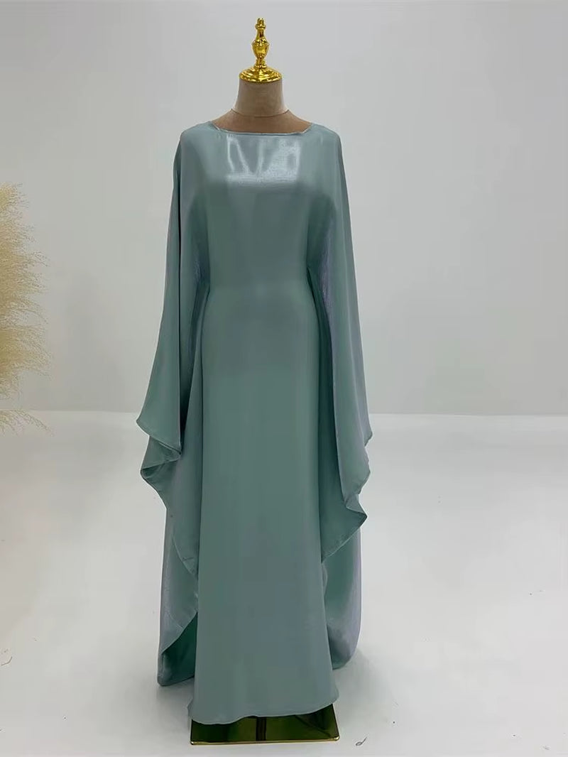 Ramadan Summer Batwing Sleeve Satin Butterfly Abaya Islam Muslim Maxi Dress Kebaya Women Kaftan Robe Musulmane Femme Vestidos