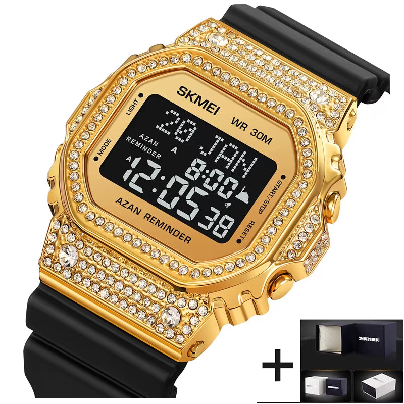Muslim Azan Pilgrimage Sport'S Watch Luxury Rhinestone Dial Qibla Hijri Wristwatch Fashion Men'S Outdoor Compass Time