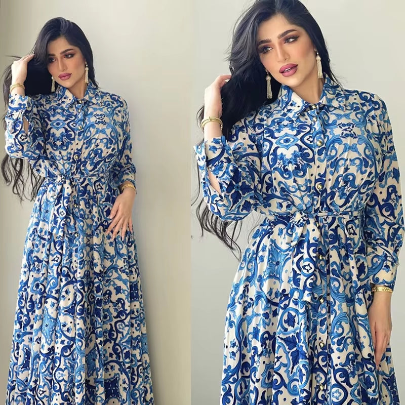 Saudi Long Dresses for Women Floral Abaya Muslim Arabic Wear Long Shirt Summer Elegance Robe Girl'S Clothing