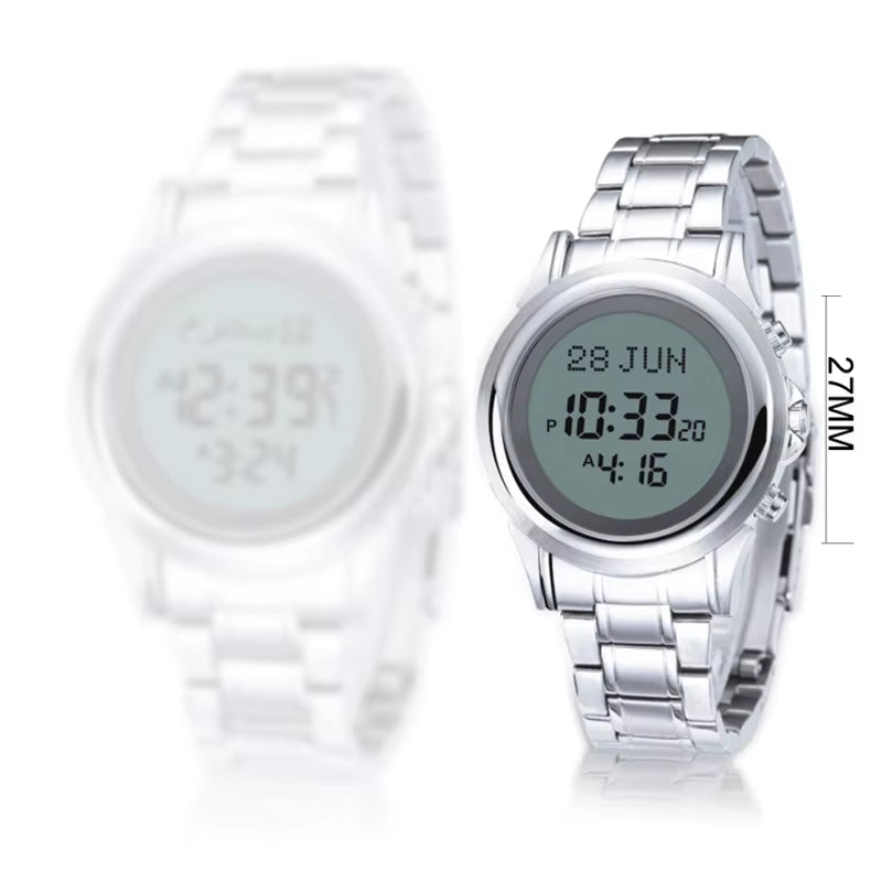 Muslim Lover Watch for Man and Woman with Qiblah Compass and World Prayer Reminder Japan Engine Stainless Steel
