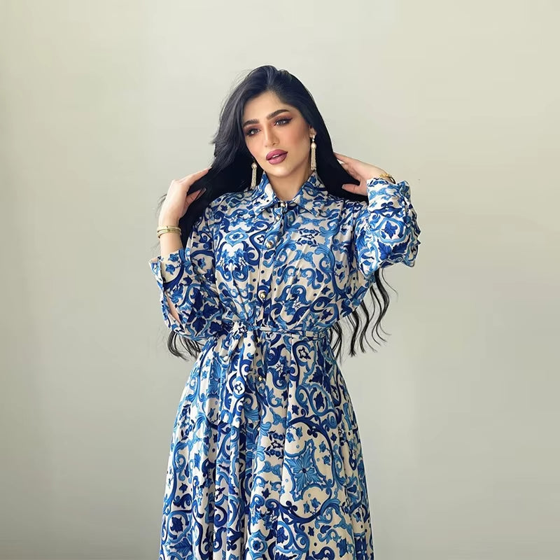 Saudi Long Dresses for Women Floral Abaya Muslim Arabic Wear Long Shirt Summer Elegance Robe Girl'S Clothing