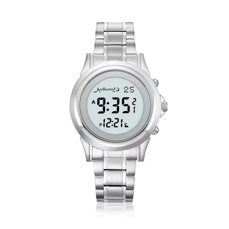 Muslim Lover Watch for Man and Woman with Qiblah Compass and World Prayer Reminder Japan Engine Stainless Steel