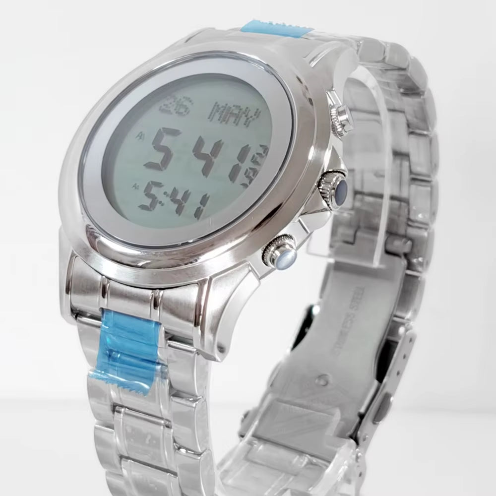 Muslim Lover Watch for Man and Woman with Qiblah Compass and World Prayer Reminder Japan Engine Stainless Steel