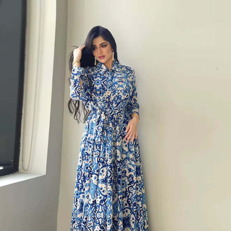 Saudi Long Dresses for Women Floral Abaya Muslim Arabic Wear Long Shirt Summer Elegance Robe Girl'S Clothing